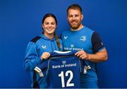 1 September 2023; Leah Tarpey with Contact skills coach Sean O'Brien during a Leinster rugby women's jersey presentation at Energia Park in Dublin. Photo by David Fitzgerald/Sportsfile