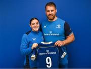 1 September 2023; Katie Whelan with Contact skills coach Sean O'Brien during a Leinster rugby women's jersey presentation at Energia Park in Dublin. Photo by David Fitzgerald/Sportsfile