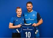 1 September 2023; Dannah O'Brien with Contact skills coach Sean O'Brien during a Leinster rugby women's jersey presentation at Energia Park in Dublin. Photo by David Fitzgerald/Sportsfile