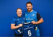 1 September 2023; Aoife Wafer with Contact skills coach Sean O'Brien during a Leinster rugby women's jersey presentation at Energia Park in Dublin. Photo by David Fitzgerald/Sportsfile