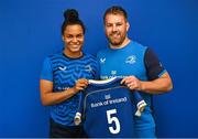 1 September 2023; Eimear Corri with Contact skills coach Sean O'Brien during a Leinster rugby women's jersey presentation at Energia Park in Dublin. Photo by David Fitzgerald/Sportsfile