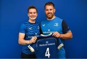 1 September 2023; Ruth Campbell with Contact skills coach Sean O'Brien during a Leinster rugby women's jersey presentation at Energia Park in Dublin. Photo by David Fitzgerald/Sportsfile