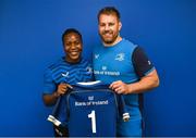 1 September 2023; Linda Djougang with Contact skills coach Sean O'Brien during a Leinster rugby women's jersey presentation at Energia Park in Dublin. Photo by David Fitzgerald/Sportsfile
