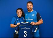 1 September 2023; Christy Haney with Contact skills coach Sean O'Brien during a Leinster rugby women's jersey presentation at Energia Park in Dublin. Photo by David Fitzgerald/Sportsfile