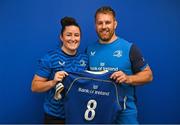 1 September 2023; Hannah O'Connor with Contact skills coach Sean O'Brien during a Leinster rugby women's jersey presentation at Energia Park in Dublin. Photo by David Fitzgerald/Sportsfile