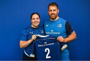 1 September 2023; Lisa Callan with Contact skills coach Sean O'Brien during a Leinster rugby women's jersey presentation at Energia Park in Dublin. Photo by David Fitzgerald/Sportsfile