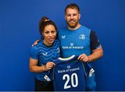 1 September 2023; Sene Taiti-Fanene with Contact skills coach Sean O'Brien during a Leinster rugby women's jersey presentation at Energia Park in Dublin. Photo by David Fitzgerald/Sportsfile