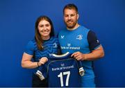 1 September 2023; Aoife Moore with Contact skills coach Sean O'Brien during a Leinster rugby women's jersey presentation at Energia Park in Dublin. Photo by David Fitzgerald/Sportsfile