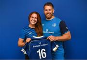 1 September 2023; Caoimhe Molloy with Contact skills coach Sean O'Brien during a Leinster rugby women's jersey presentation at Energia Park in Dublin. Photo by David Fitzgerald/Sportsfile