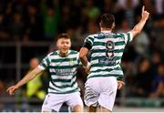 1 September 2023; Ronan Finn of Shamrock Rovers, right, celebrates after scoring his side's second goal during the SSE Airtricity Men's Premier Division match between Shamrock Rovers and Bohemians at Tallaght Stadium in Dublin. Photo by Tyler Miller/Sportsfile