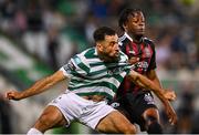 1 September 2023; Roberto Lopes of Shamrock Rovers has his shirt pulled by Jonathan Afolabi of Bohemians during the SSE Airtricity Men's Premier Division match between Shamrock Rovers and Bohemians at Tallaght Stadium in Dublin. Photo by Tyler Miller/Sportsfile