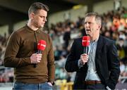 1 September 2023; Virgin Media Sport analysts Ian Morris, left, and Vinny Perth before the SSE Airtricity Men's Premier Division match between Shamrock Rovers and Bohemians at Tallaght Stadium in Dublin. Photo by Tyler Miller/Sportsfile