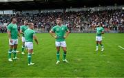 2 September 2023; Ireland players, from left, Caelan Doris, Peter O’Mahony, Craig Casey and Jack Crowley walk the pitch before their open training session at Stade Vallée du Cher in Tours, France. Photo by Brendan Moran/Sportsfile