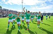 2 September 2023; Ireland players, from left, Jack Conan, Jack Crowley, Craig Casey, Ryan Baird, and Josh van der Flier acknowledge supporters after their open training session at Stade Vallée du Cher in Tours, France. Photo by Brendan Moran/Sportsfile