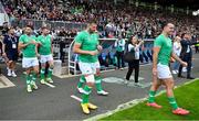 2 September 2023; Stuart McCloskey and James Lowe walk out for an Ireland rugby open training session at Stade Vallée du Cher in Tours, France. Photo by Brendan Moran/Sportsfile