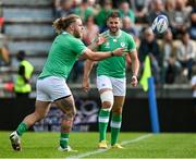 2 September 2023; Finlay Bealham, left, and Stuart McCloskey during an Ireland rugby open training session at Stade Vallée du Cher in Tours, France. Photo by Brendan Moran/Sportsfile