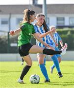 2 September 2023; Hannah Tobin Jones  of DLR Waves in action against Lauryn O’Callaghan of Peamount United during the SSE Airtricity Women's Premier Division match between DLR Waves and Peamount United at Whitehall Stadium in Dublin. Photo by Tyler Miller/Sportsfile