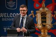 2 September 2023; Former Ireland rugby captain and Rugby World Cup 2023 board member Brian O’Driscoll speaks during the Ireland Rugby World Cup 2023 welcome ceremony at Le Grand Théâtre de Tours in France. Photo by Brendan Moran/Sportsfile