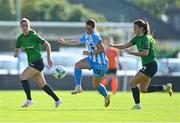2 September 2023; Eve O'Brien of DLR Waves in action against Jessica Fitzgerald of Peamount United during the SSE Airtricity Women's Premier Division match between DLR Waves and Peamount United at Whitehall Stadium in Dublin. Photo by Tyler Miller/Sportsfile