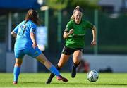 2 September 2023; Rebecca Watkins of Peamount United in action against Oleta Griffin of DLR Waves during the SSE Airtricity Women's Premier Division match between DLR Waves and Peamount United at Whitehall Stadium in Dublin. Photo by Tyler Miller/Sportsfile