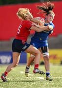 2 September 2023; Aimee Clarke of Leinster is tackled by Eimear Considine of Munster during the Vodafone Women’s Interprovincial Championship final between Munster and Leinster at Musgrave Park in Cork. Photo by Eóin Noonan/Sportsfile