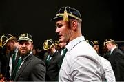 2 September 2023; Ireland captain Jonathan Sexton, right, and team-mate Jamison Gibson-Park wearing their Rugby World Cup 2023 caps after the Ireland Rugby World Cup welcome ceremony at Le Grand Théâtre de Tours in France. Photo by Brendan Moran/Sportsfile