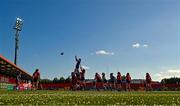 2 September 2023; Players from both side's contest a lineout during the Vodafone Women’s Interprovincial Championship final between Munster and Leinster at Musgrave Park in Cork. Photo by Eóin Noonan/Sportsfile