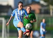 2 September 2023; Oleta Griffin of DLR Waves clears the ball from Freya Healy of Peamount United during the SSE Airtricity Women's Premier Division match between DLR Waves and Peamount United at Whitehall Stadium in Dublin. Photo by Tyler Miller/Sportsfile