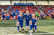 2 September 2023; Leinster captain Hannah O’Connor with mascots Aoibhinn Geoghan, age 6, from Celbridge, Kildare, right, and Aoibhe Cheevers, age 11, from Navan, Meath before the Vodafone Women’s Interprovincial Championship final between Munster and Leinster at Musgrave Park in Cork. Photo by Eóin Noonan/Sportsfile