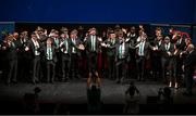 2 September 2023; The Ireland squad perform the 'Icelandic clap' for the audience during the Ireland Rugby World Cup 2023 welcome ceremony at Le Grand Théâtre de Tours in France. Photo by Brendan Moran/Sportsfile