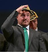 2 September 2023; Rob Herring with his Rugby World Cup 2023 cap during the Ireland Rugby World Cup 2023 welcome ceremony at Le Grand Théâtre de Tours in France. Photo by Brendan Moran/Sportsfile