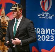 2 September 2023; Garry Ringrose with his Rugby World Cup 2023 cap during the Ireland Rugby World Cup 2023 welcome ceremony at Le Grand Théâtre de Tours in France. Photo by Brendan Moran/Sportsfile