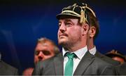 2 September 2023; Rob Herring with their Rugby World Cup 2023 cap during the Ireland Rugby World Cup 2023 welcome ceremony at Le Grand Théâtre de Tours in France. Photo by Brendan Moran/Sportsfile