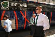 2 September 2023; Jack Crowley arrives for the Ireland Rugby World Cup 2023 welcome ceremony at Le Grand Théâtre de Tours in France. Photo by Brendan Moran/Sportsfile