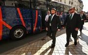 2 September 2023; Andrew Porter and Finlay Bealham, right, arrive for the Ireland Rugby World Cup 2023 welcome ceremony at Le Grand Théâtre de Tours in France. Photo by Brendan Moran/Sportsfile