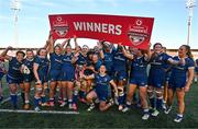 2 September 2023; Leinster players celebrate with the cup after the Vodafone Women’s Interprovincial Championship final between Munster and Leinster at Musgrave Park in Cork. Photo by Eóin Noonan/Sportsfile