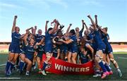 2 September 2023; Leinster players celebrate with the cup after the Vodafone Women’s Interprovincial Championship final between Munster and Leinster at Musgrave Park in Cork. Photo by Eóin Noonan/Sportsfile