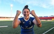 2 September 2023; Aimee Clarke of Leinster celebrates after the Vodafone Women’s Interprovincial Championship final between Munster and Leinster at Musgrave Park in Cork. Photo by Eóin Noonan/Sportsfile
