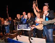2 September 2023; Trainer Jennifer O'Donnell and winning connection celebrate with The Other Kobe after winning the 2023 BoyleSports Irish Greyhound Derby Final at Shelbourne Park in Dublin. Photo by Seb Daly/Sportsfile