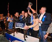2 September 2023; Trainer Jennifer O'Donnell and winning connection celebrate with The Other Kobe after winning the 2023 BoyleSports Irish Greyhound Derby Final at Shelbourne Park in Dublin. Photo by Seb Daly/Sportsfile