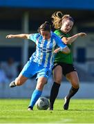 2 September 2023; Rebecca Watkins of Peamount United in action against Isobel Finnegan of DLR Waves during the SSE Airtricity Women's Premier Division match between DLR Waves and Peamount United at Whitehall Stadium in Dublin. Photo by Tyler Miller/Sportsfile