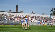 3 September 2023; Frank McGrath of Roanmore in action against Kevin Moran of De La Salle during the Waterford County Senior Club Hurling Championship Semi-Final match between De La Salle and Roanmore at Walsh Park in Waterford. Photo by Seb Daly/Sportsfile