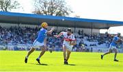 3 September 2023; Frank McGrath of Roanmore in action against Kevin Moran of De La Salle during the Waterford County Senior Club Hurling Championship Semi-Final match between De La Salle and Roanmore at Walsh Park in Waterford. Photo by Seb Daly/Sportsfile