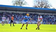 3 September 2023; Frank McGrath of Roanmore in action against Kevin Moran of De La Salle during the Waterford County Senior Club Hurling Championship Semi-Final match between De La Salle and Roanmore at Walsh Park in Waterford. Photo by Seb Daly/Sportsfile