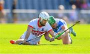 3 September 2023; Thomas Douglas of De La Salle in action against Billy Nolan of Roanmore during the Waterford County Senior Club Hurling Championship Semi-Final match between De La Salle and Roanmore at Walsh Park in Waterford. Photo by Seb Daly/Sportsfile