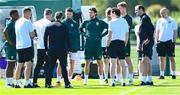 4 September 2023; Manager Stephen Kenny speaks to players and staff, including Jeff Hendrick and Matt Doherty during a Republic of Ireland training session at the FAI National Training Centre in Abbotstown, Dublin. Photo by Stephen McCarthy/Sportsfile