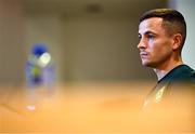 4 September 2023; Josh Cullen during a Republic of Ireland press conference at the FAI Headquarters in Abbotstown, Dublin. Photo by Stephen McCarthy/Sportsfile
