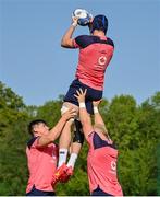 5 September 2023; Dan Sheehan, left, with Ryan Baird and Jeremy Loughman during an Ireland rugby squad training session at Complexe de la Chambrerie in Tours, France. Photo by Brendan Moran/Sportsfile
