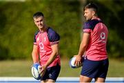 5 September 2023; Jonathan Sexton, left, and Ross Byrne during an Ireland rugby squad training session at Complexe de la Chambrerie in Tours, France. Photo by Brendan Moran/Sportsfile
