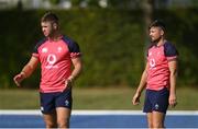 5 September 2023; Ross Byrne, right, and Jack Crowley during an Ireland rugby squad training session at Complexe de la Chambrerie in Tours, France. Photo by Brendan Moran/Sportsfile